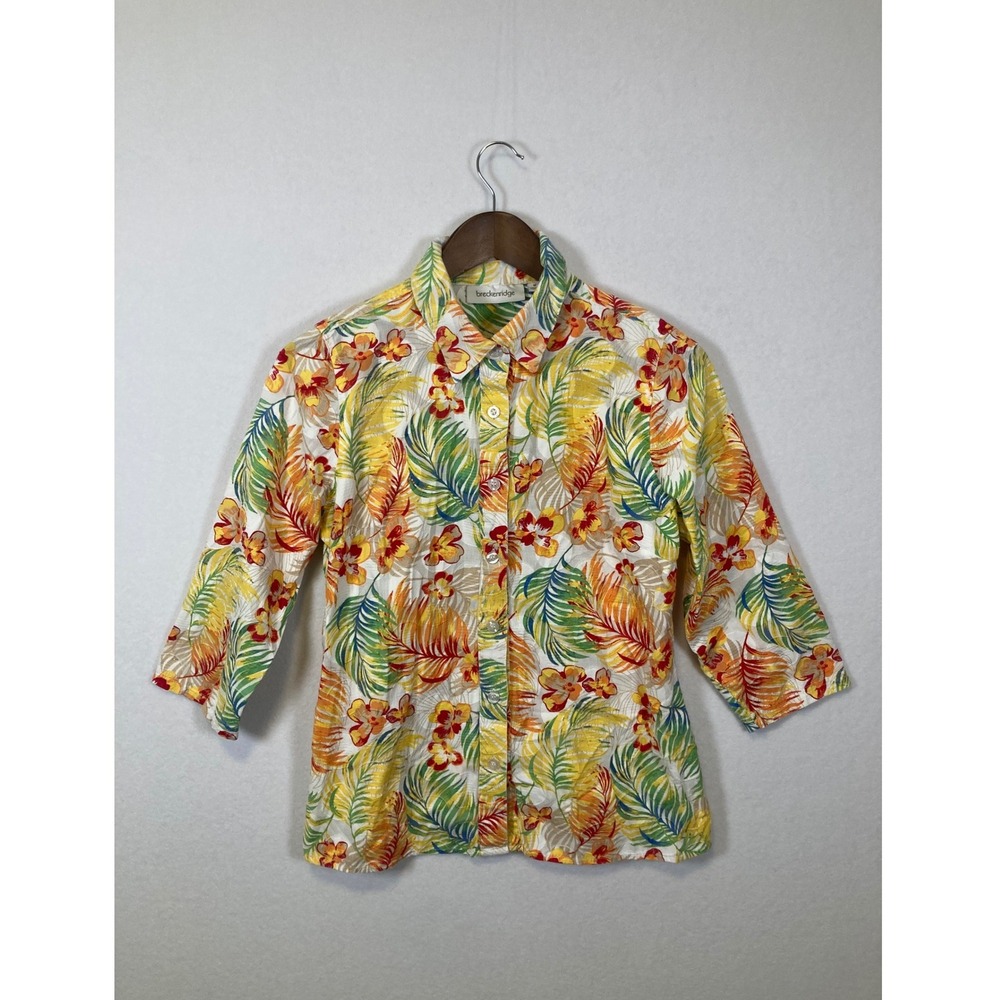 Breckenridge 100% Cotton Women's Tropical Floral Print Button Up Shirt Size M